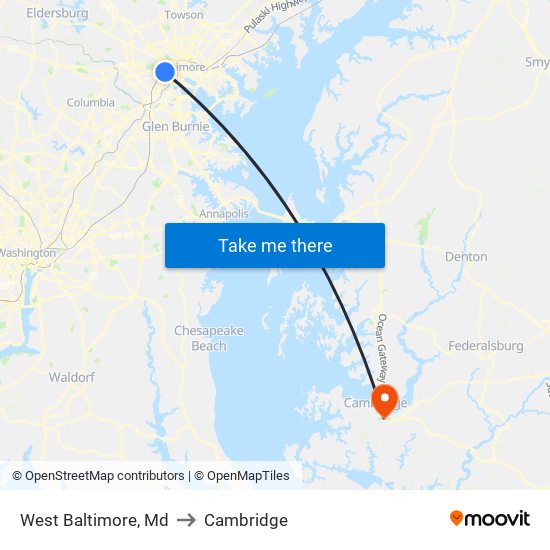 West Baltimore, Md to Cambridge map