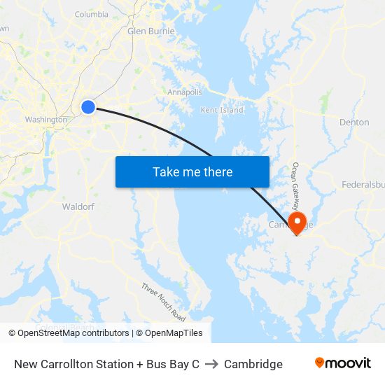 New Carrollton+Bay C to Cambridge map