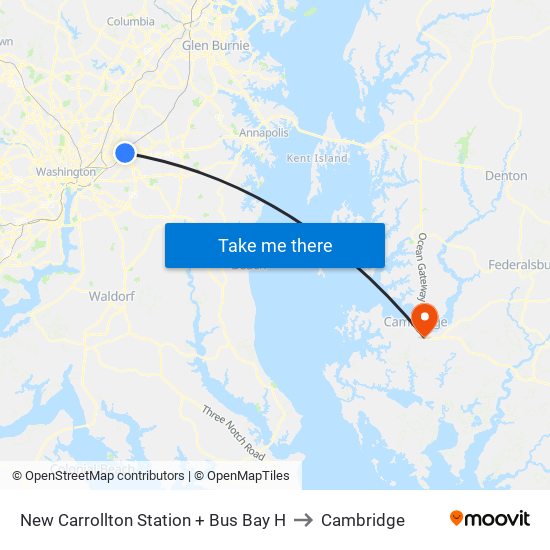 New Carrollton+Bay H to Cambridge map