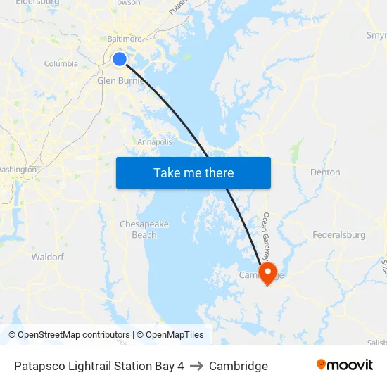Patapsco Lightrail Station Bay 4 to Cambridge map