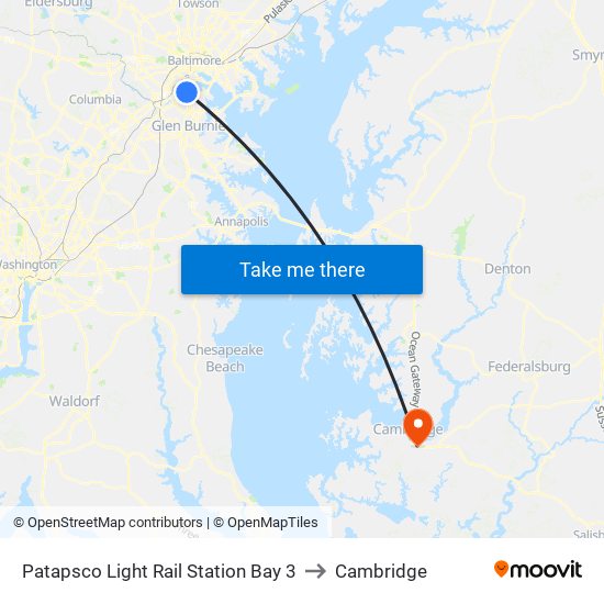 Patapsco Light Rail Station Bay 3 to Cambridge map