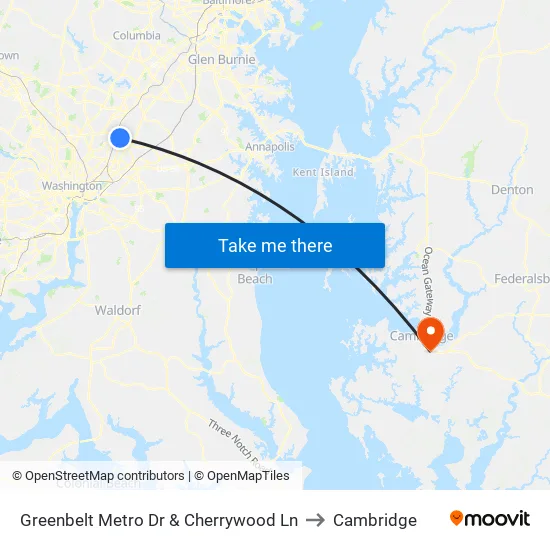 Greenbelt Metro Dr & Cherrywood Ln to Cambridge map