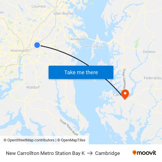 New Carrollton Metro Station Bay K to Cambridge map