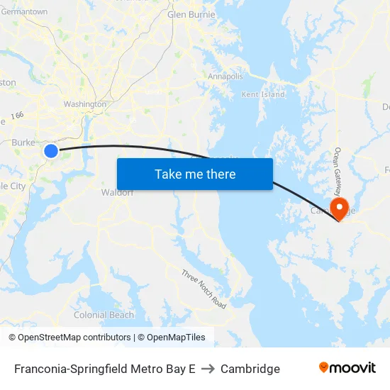 Franconia-Springfield Metro Bay E to Cambridge map