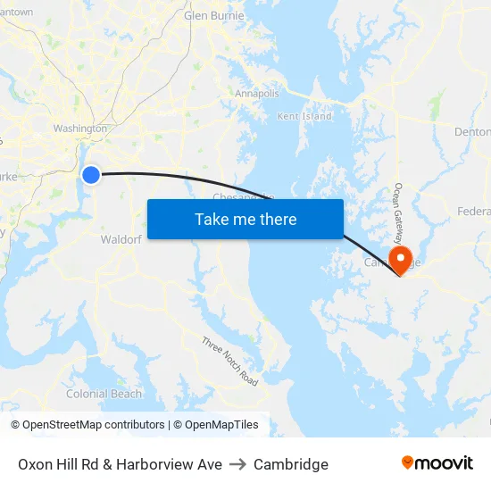 Oxon Hill Rd & Harborview Ave to Cambridge map