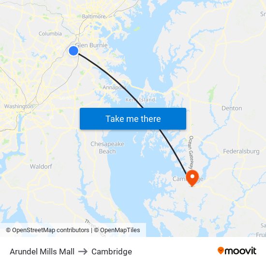 Arundel Mills Mall to Cambridge map