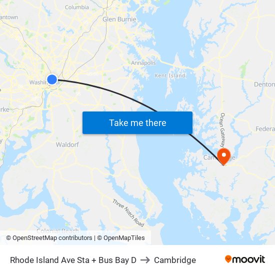 Rhode Island Ave-Brentwood+Bay D to Cambridge map