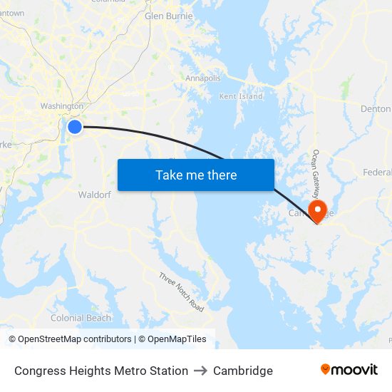 Congress Heights Metro Station to Cambridge map