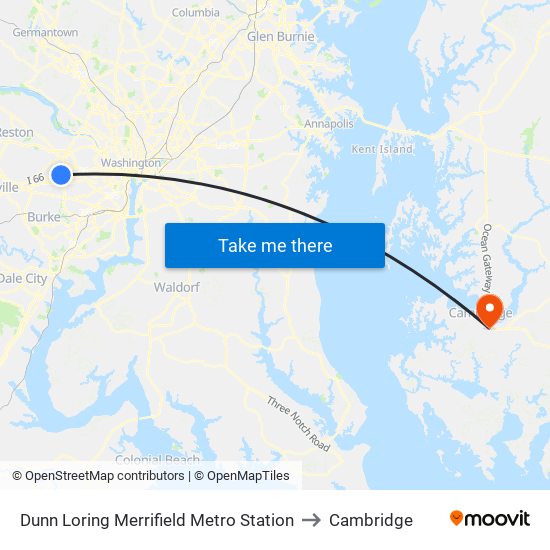 Dunn Loring Merrifield Metro Station to Cambridge map