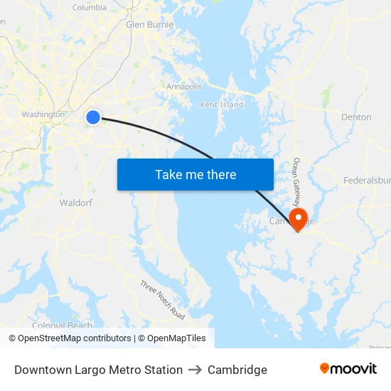 Downtown Largo Metro Station to Cambridge map
