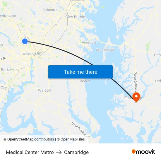 Medical Center Metro to Cambridge map