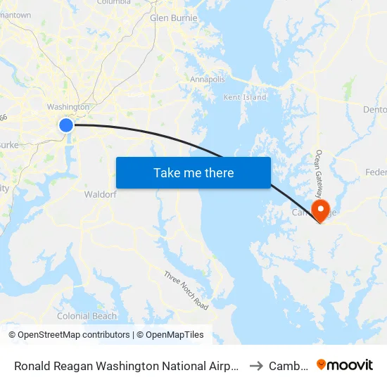 Ronald Reagan Washington National Airport Metrorail Station to Cambridge map