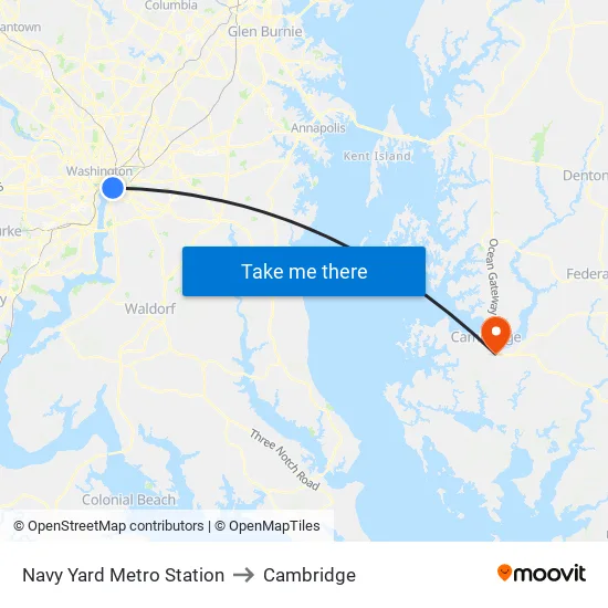Navy Yard Metro Station to Cambridge map