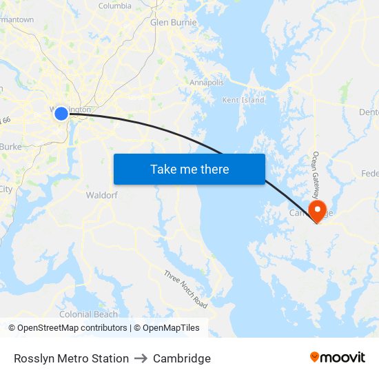 Rosslyn Metro Station to Cambridge map
