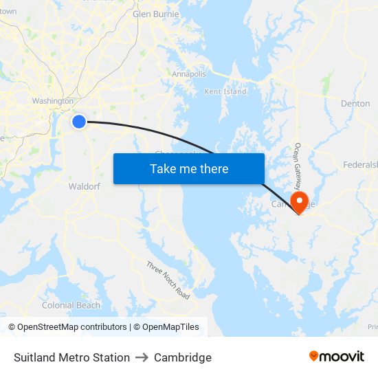 Suitland Metro Station to Cambridge map