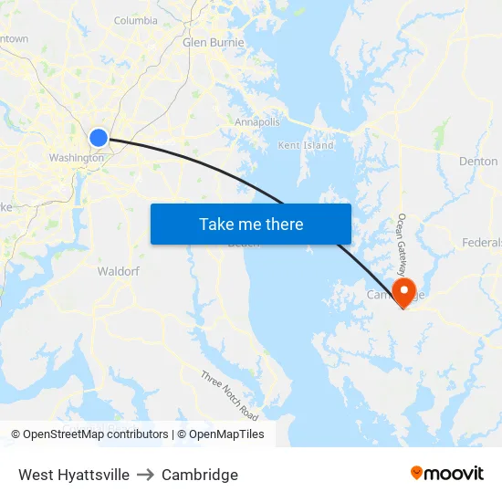 West Hyattsville to Cambridge map