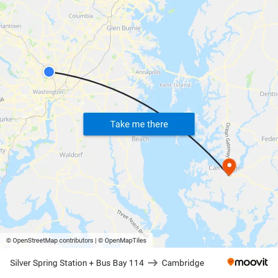 Silver Spring+Bay 114 to Cambridge map