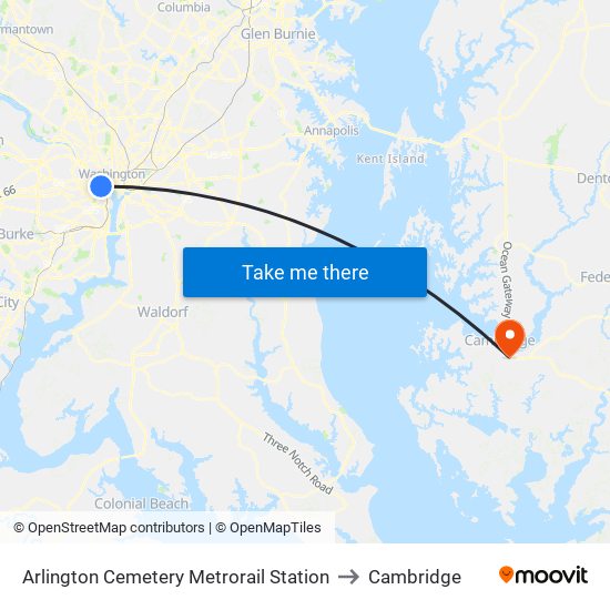 Arlington Cemetery  Metrorail Station to Cambridge map