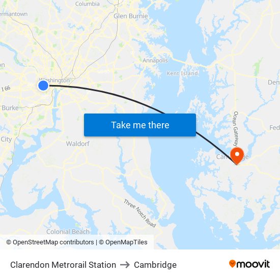 Clarendon Metrorail Station to Cambridge map