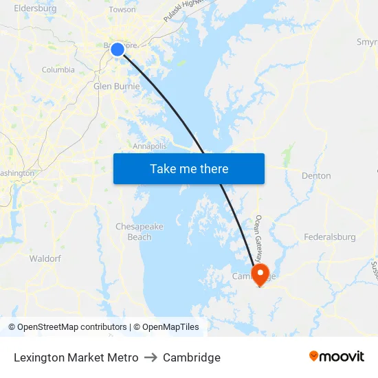 Lexington Market Metro to Cambridge map