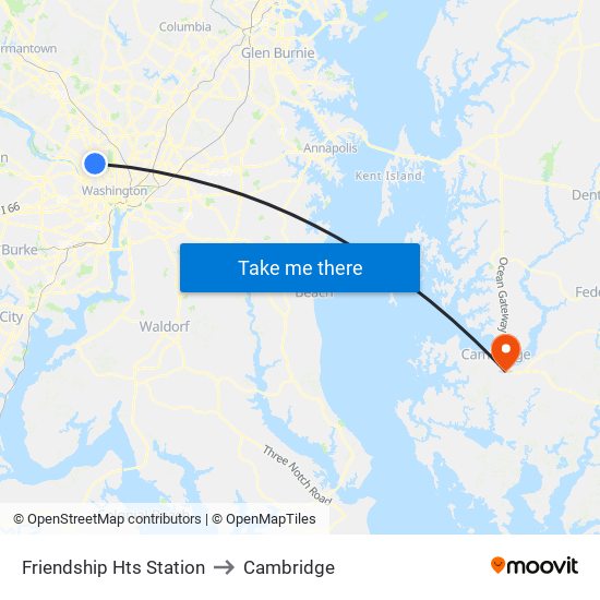 Friendship Hts Station to Cambridge map