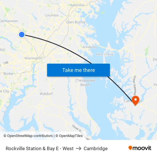 Rockville Station & Bay E - West to Cambridge map