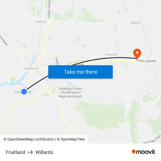 Fruitland to Willards map