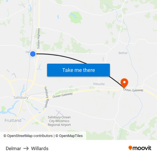 Delmar to Willards map