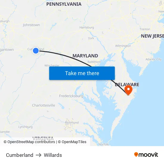 Cumberland to Willards map