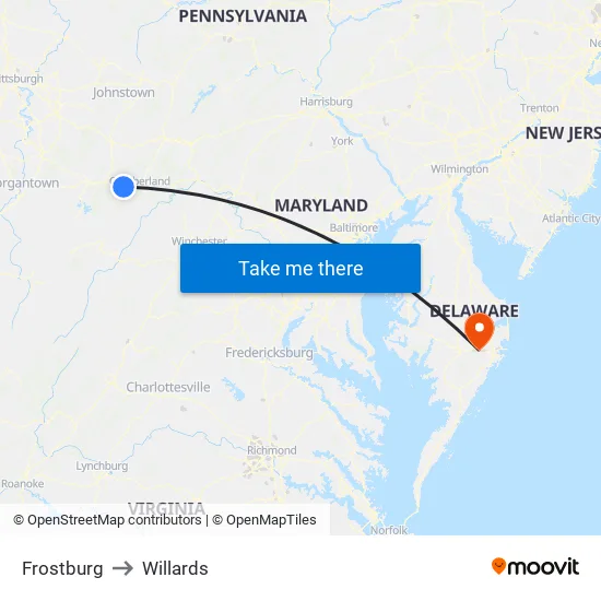 Frostburg to Willards map