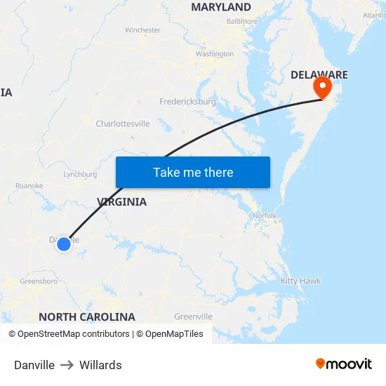 Danville to Willards map