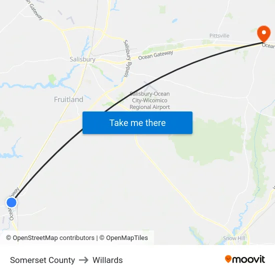 Somerset County to Willards map