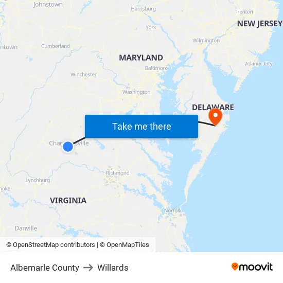 Albemarle County to Willards map