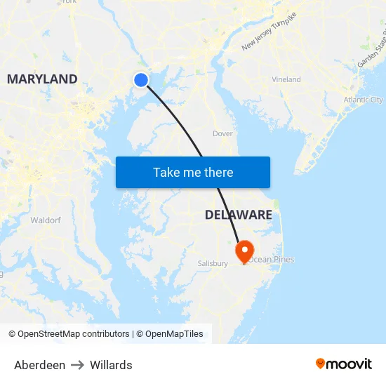 Aberdeen to Willards map