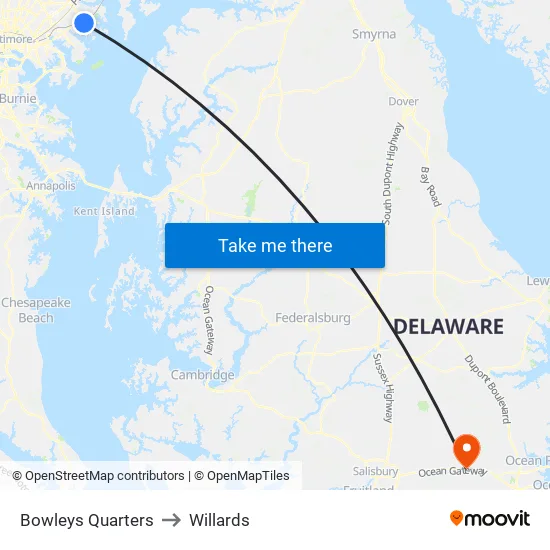 Bowleys Quarters to Willards map