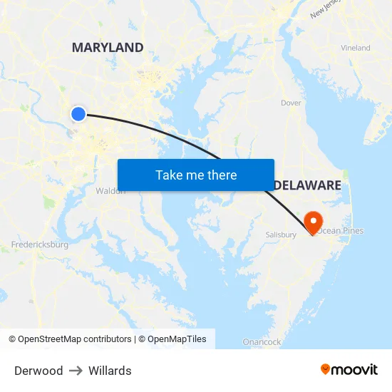 Derwood to Willards map