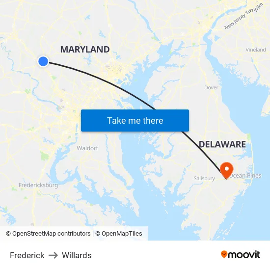 Frederick to Willards map