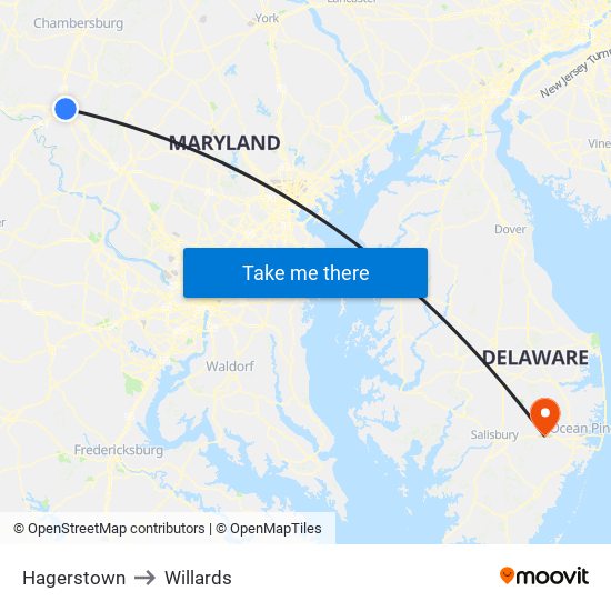 Hagerstown to Willards map