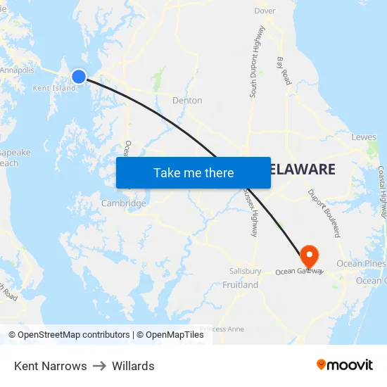 Kent Narrows to Willards map