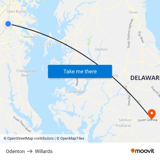Odenton to Willards map