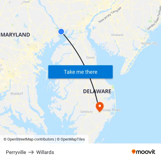 Perryville to Willards map