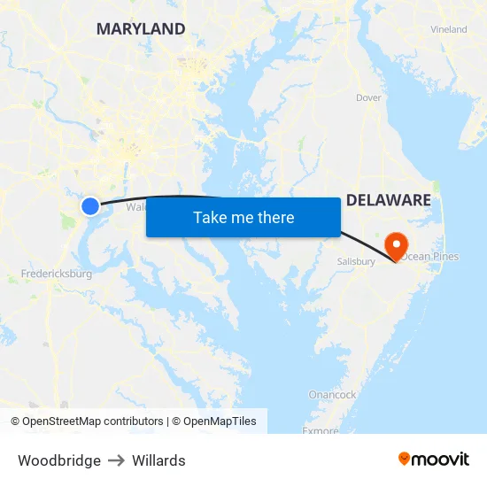 Woodbridge to Willards map