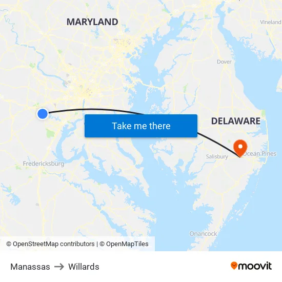 Manassas to Willards map