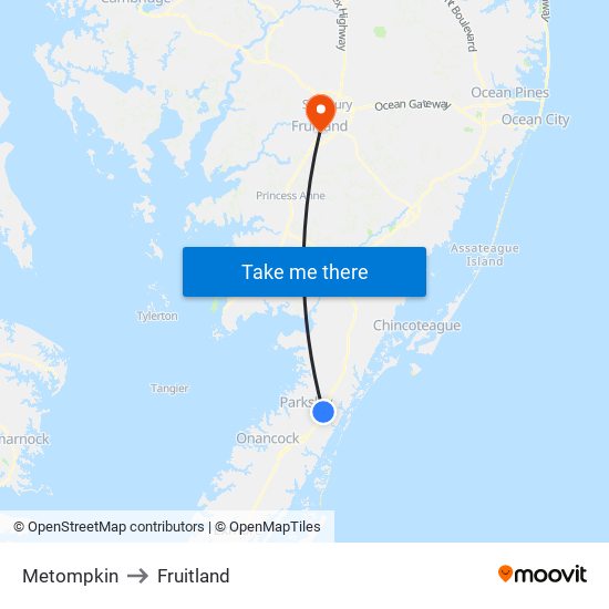 Metompkin to Fruitland map