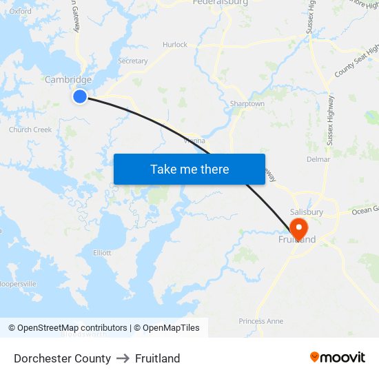 Dorchester County to Fruitland map