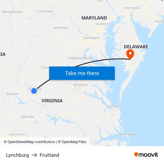 Lynchburg to Fruitland map