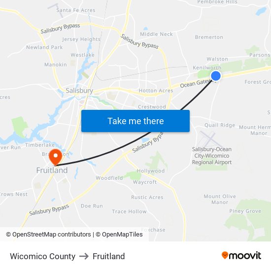 Wicomico County to Fruitland map