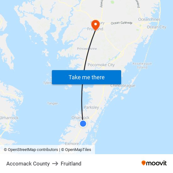 Accomack County to Fruitland map