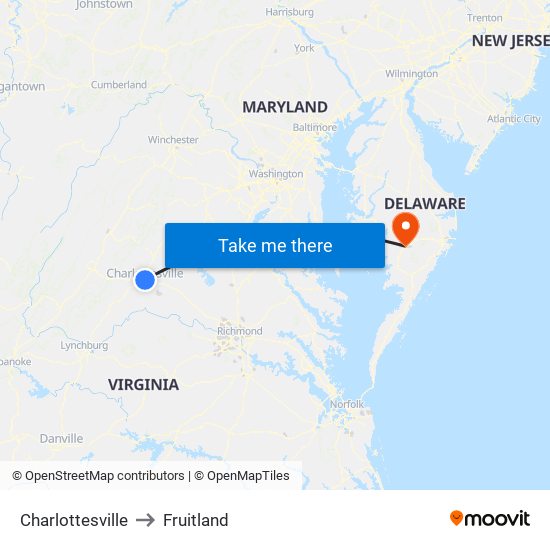 Charlottesville to Fruitland map