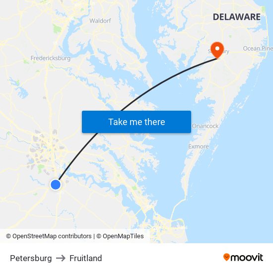 Petersburg to Fruitland map